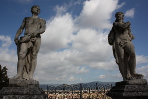 Sculptures from the top of the monumental staircase in Bardini garden Florence