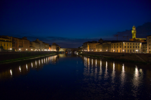 River Arno lit up in summer, Florence from the river Arno